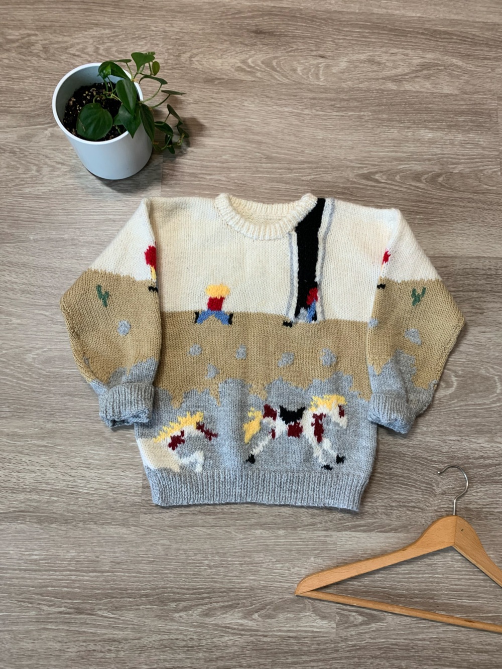 Vintage Hand Knit horse cowboy sweater